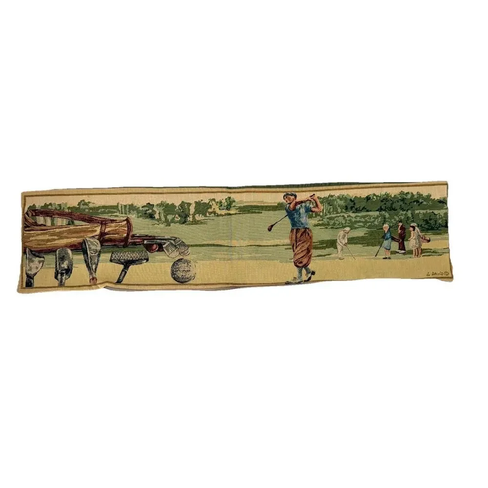 Vintage L David Tapestry Golf Decor Lumbar Throw Pillow Cover 35